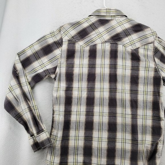 GPH Supply Co. Shirt Men's Pearl Snap Up Long Roll-Tab Sleeve Plaid Gray Medium - Picture 11 of 12